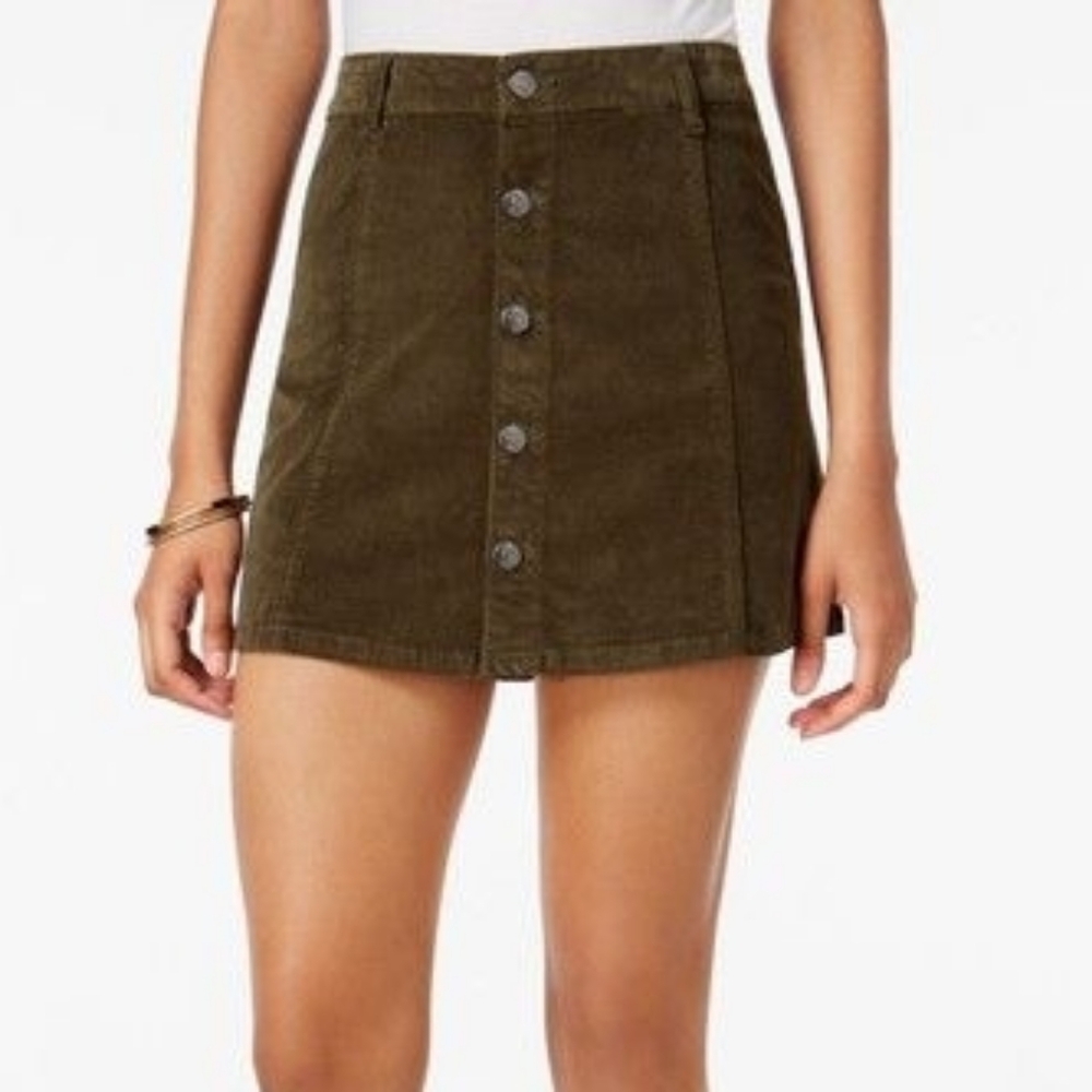 🔴SALE! Celebrity Pink Olive Green Corduroy Velour Button Up A Line Mini Skirt